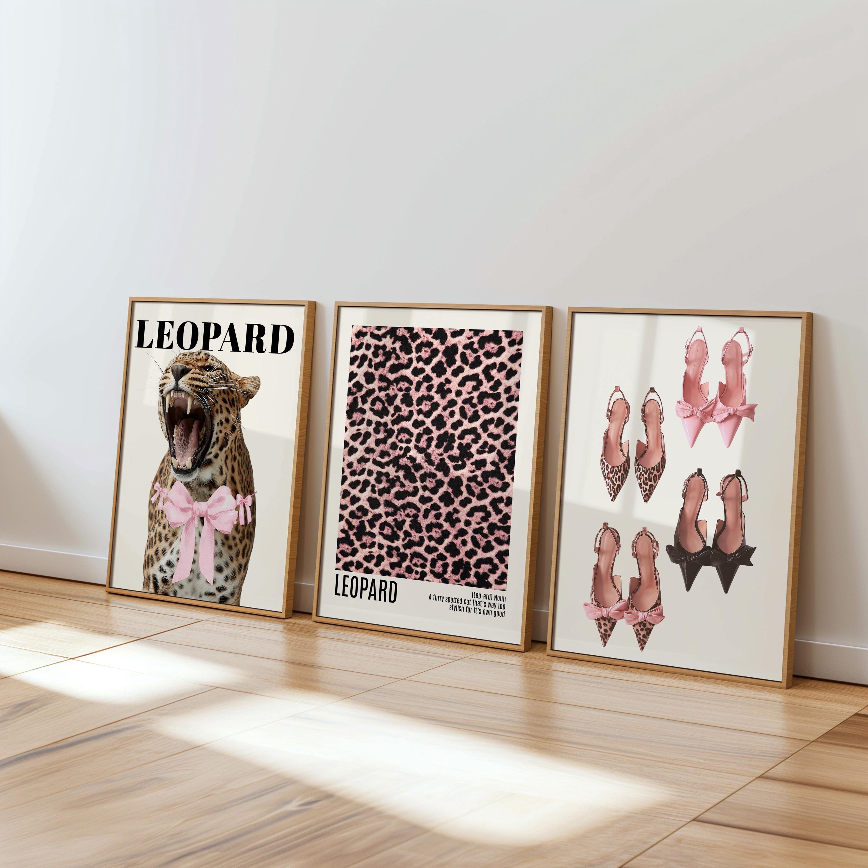 Pink Leopard Gallery Wall Set, Coquette Leopard Print, Chic Fashion Wall Art, Girly Pink Decor, Leopard Poster Set, Trendy Maximalist Print