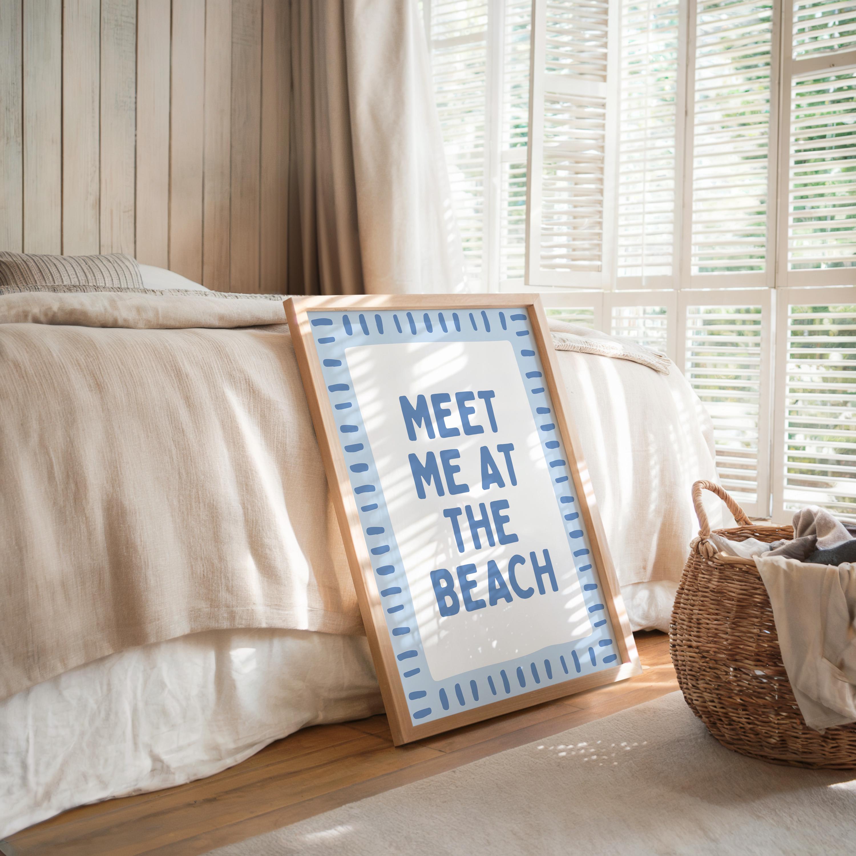 Blue Coastal Gallery Wall Set, Beach House Wall Art, Hamptons Style Decor, Meet Me At The Beach Print Set, Trendy Coastal Bundle Print Set