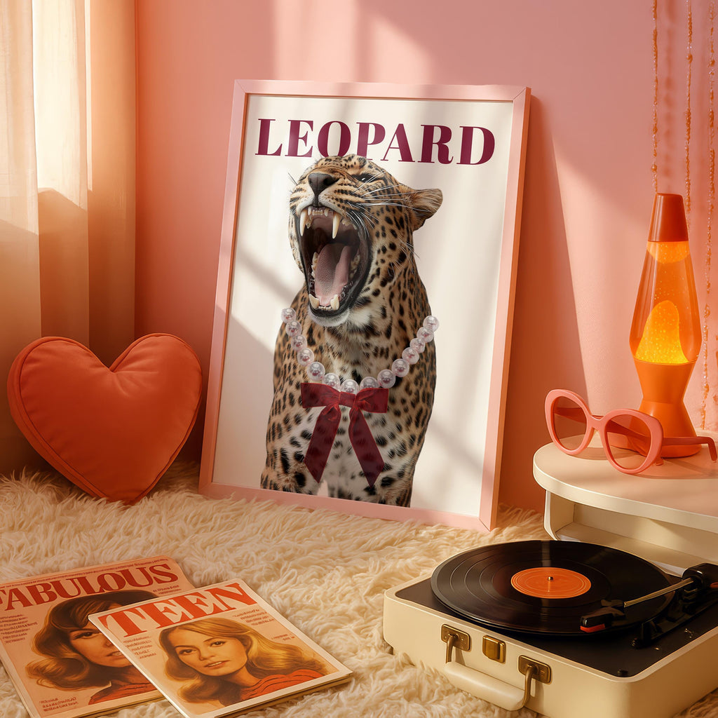 Leopard Print Wall Art Set, Coquette Leopard Gallery Wall, Cherry Lips Poster Set, Red Aesthetic Wall Decor, Trendy Fashion Wall Art Prints