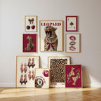 Leopard Print Wall Art Set, Coquette Leopard Gallery Wall, Cherry Lips Poster Set, Red Aesthetic Wall Decor, Trendy Fashion Wall Art Prints