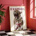 Fashion Leopard Wall Art Set, Red Lips Print, Leopard Shoes Poster, Fashionista Wall Decor, Chic Girly Gallery Wall, Fashion Lover Gift