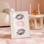 Pink Leopard Wall Art Set of 3, Coquette Fashion Poster Set, Leopard Print Bow Art, Girly Fashion Wall Decor, Pink Lips Chic Shoe Print
