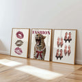 Fashion Leopard Wall Art Set, Red Lips Print, Leopard Shoes Poster, Fashionista Wall Decor, Chic Girly Gallery Wall, Fashion Lover Gift