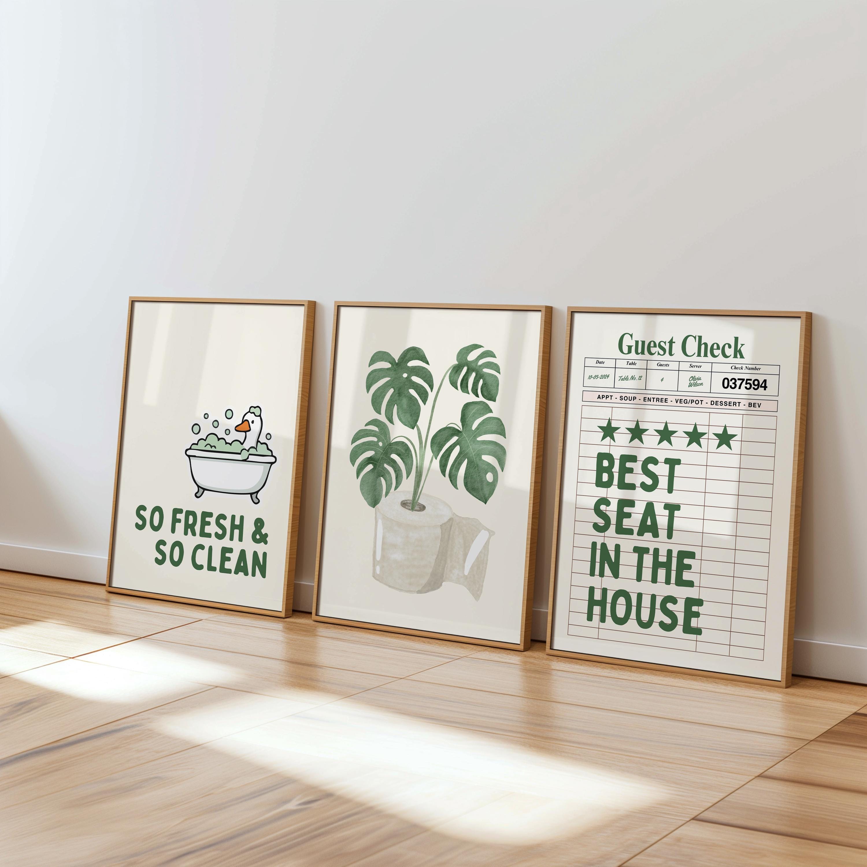 Funny Bathroom Wall Art Set, Goose Bathroom Decor, Green Bathroom Prints, Farmhouse Bathroom Wall Decor, Humorous Toilet Wall Art Set