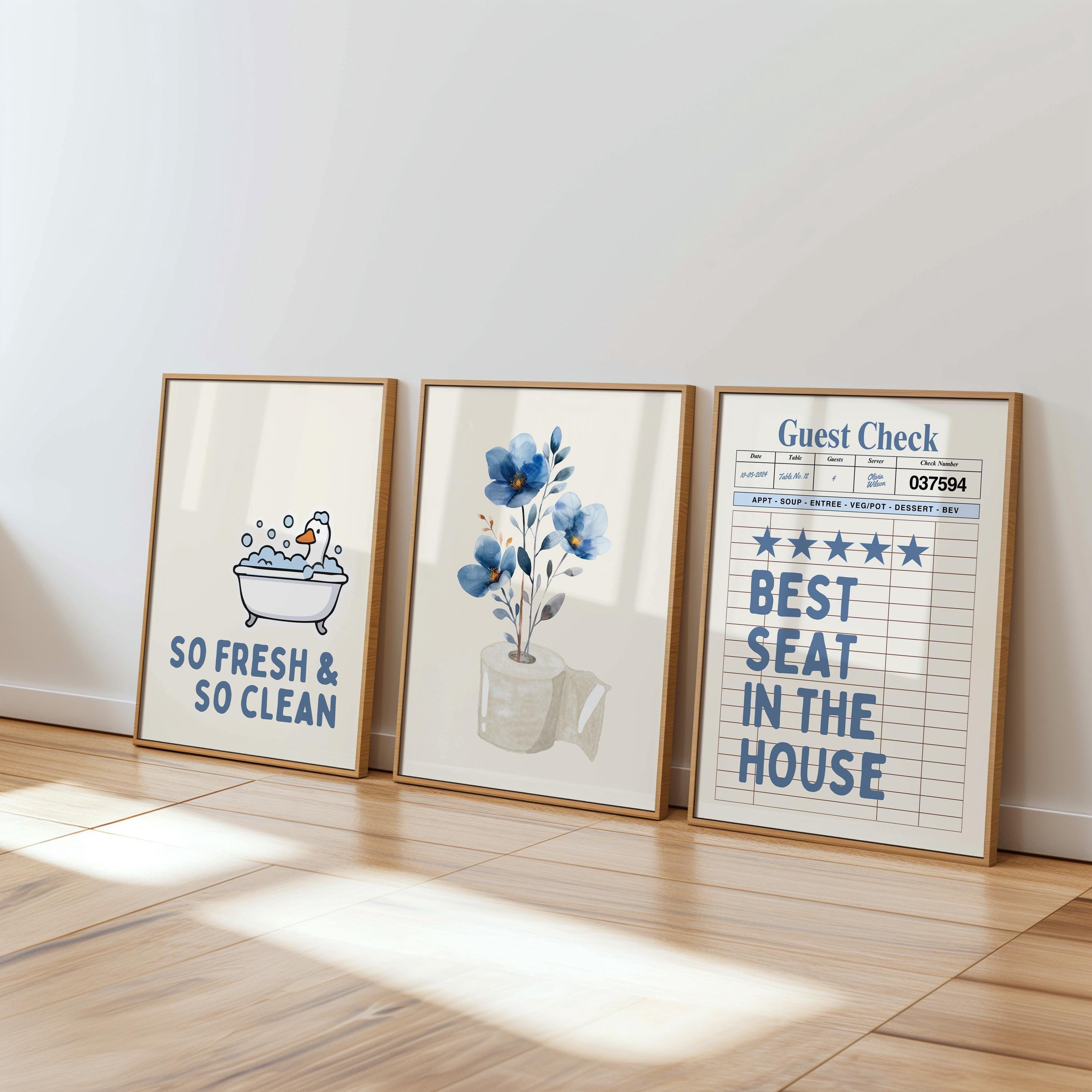 Funny Bathroom Wall Art Set, Blue Bathroom Decor Prints, Goose Bathroom Poster, Vintage Bathroom Gallery Wall, Funny Toilet Signs Bundle