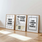 Funny Bathroom Wall Art Set, Black White Bathroom Gallery Wall Prints, Nice Bum Goose Poster, Funny Toilet Signs, Black White Bathroom Decor