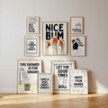 Funny Bathroom Wall Art Set, Black White Bathroom Gallery Wall Prints, Nice Bum Goose Poster, Funny Toilet Signs, Black White Bathroom Decor