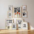 Funny Bathroom Wall Art Set, Black White Bathroom Gallery Wall Prints, Nice Bum Goose Poster, Funny Toilet Signs, Black White Bathroom Decor