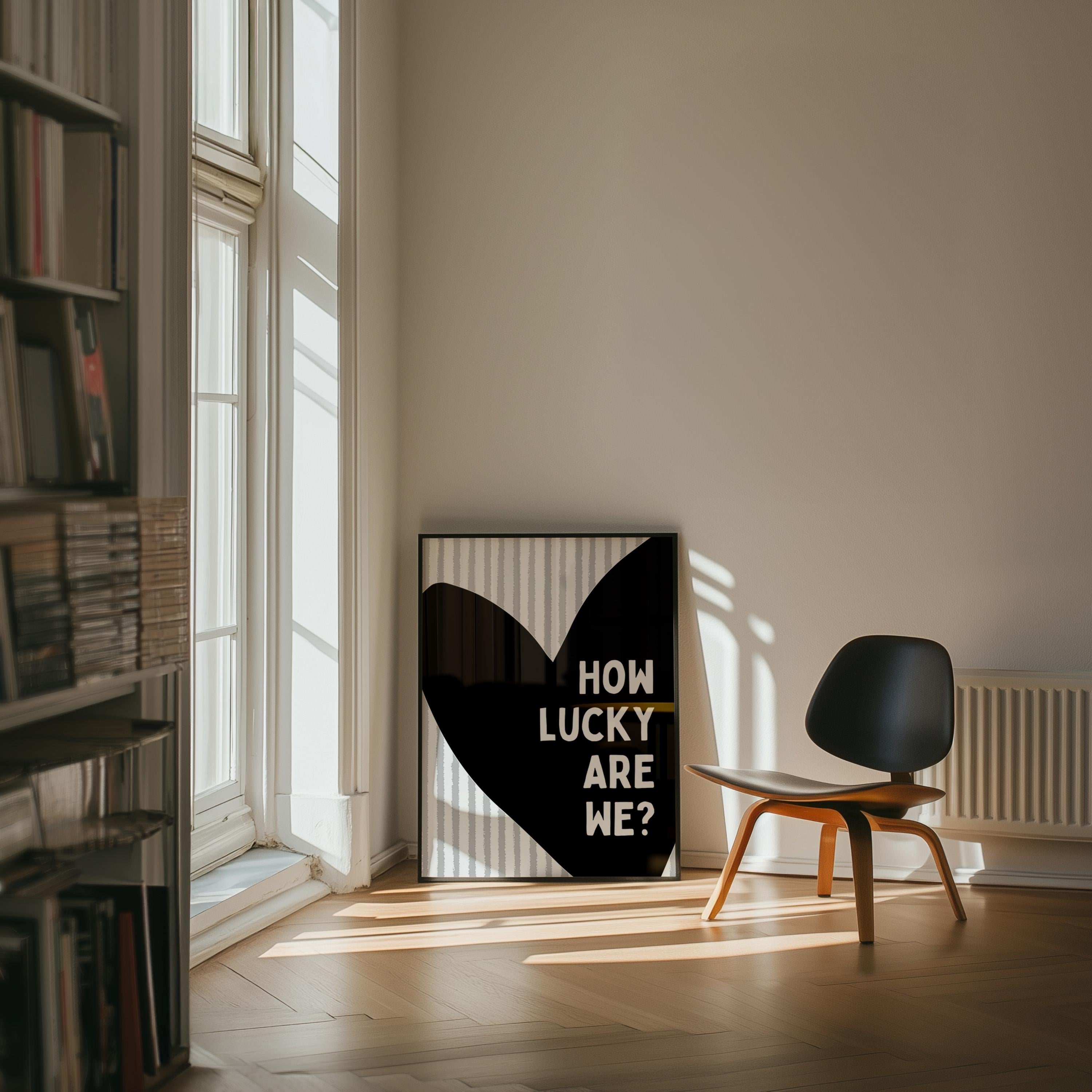 How Lucky Are We Print, Romantic Love Quote Wall Art, Minimal Scandinavian Heart Poster, Neutral Bedroom Decor, Couple Valentine Gift