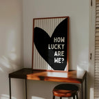 How Lucky Are We Print, Romantic Love Quote Wall Art, Minimal Scandinavian Heart Poster, Neutral Bedroom Decor, Couple Valentine Gift