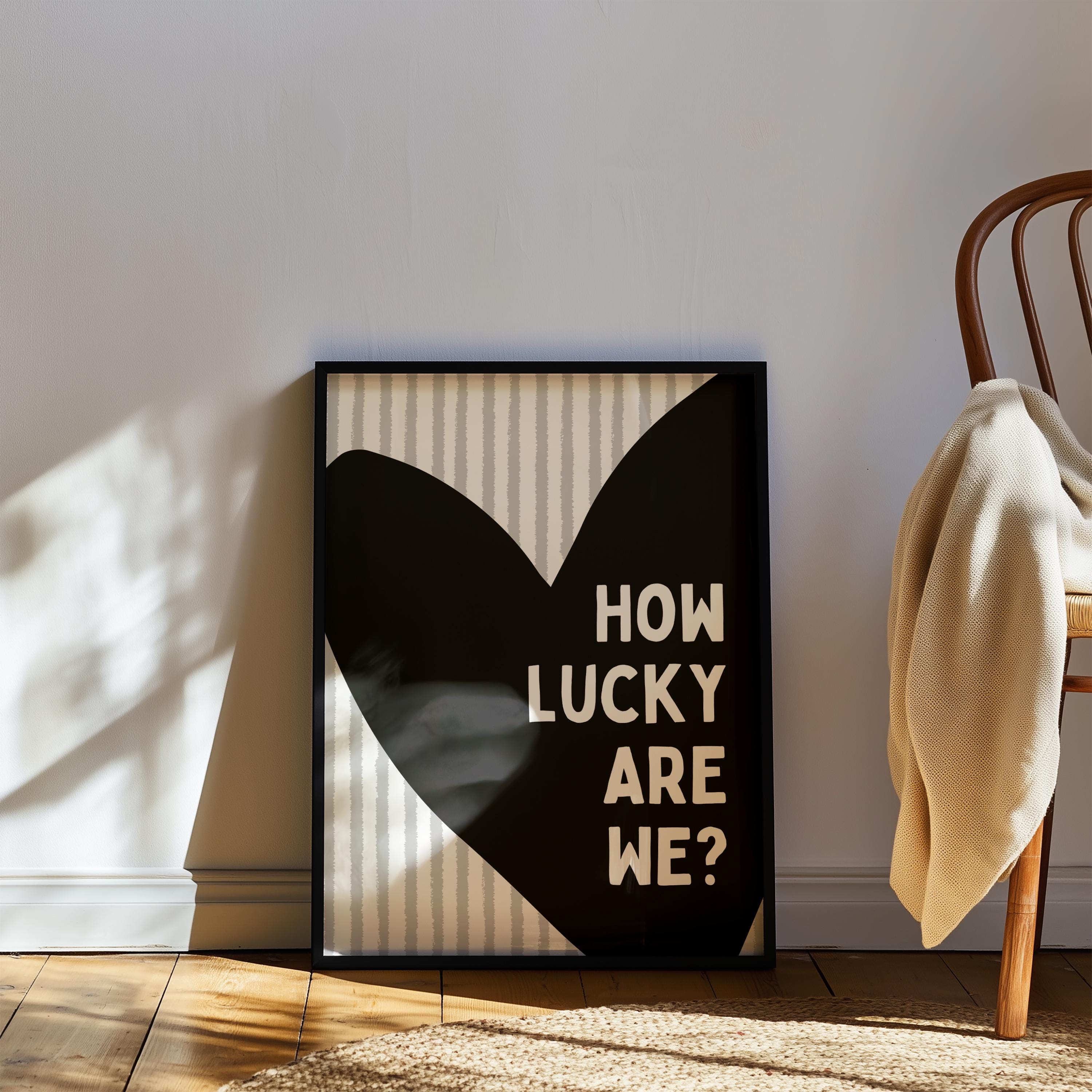 How Lucky Are We Print, Romantic Love Quote Wall Art, Minimal Scandinavian Heart Poster, Neutral Bedroom Decor, Couple Valentine Gift