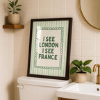 I See London I See France Print, Funny Bathroom Wall Art, Green Striped Poster, Preppy Bathroom Decor, Funny Minimal Quote Print