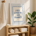 I See London I See France Print, Funny Bathroom Wall Art, Blue Striped Poster, Preppy Bathroom Decor, Minimal Quote Print College Dorm Decor