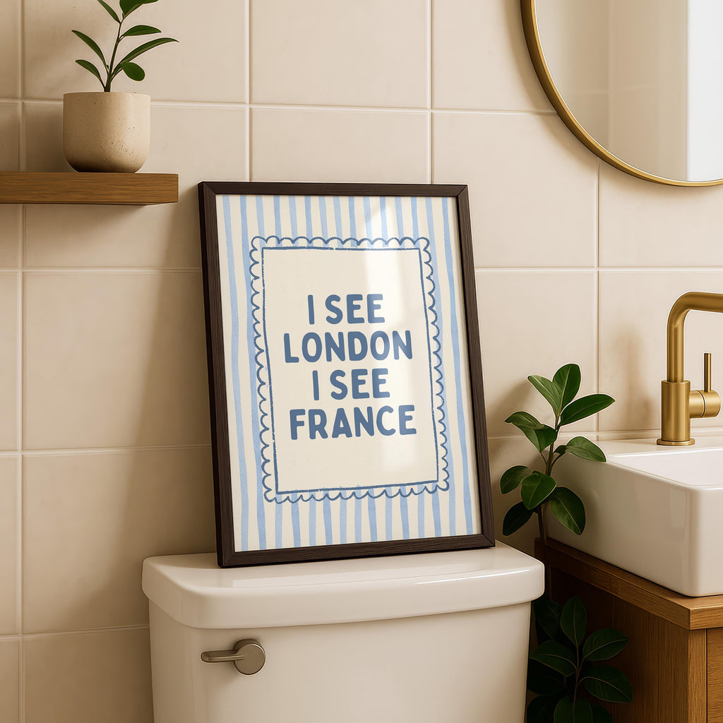 I See London I See France Print, Funny Bathroom Wall Art, Blue Striped Poster, Preppy Bathroom Decor, Minimal Quote Print College Dorm Decor