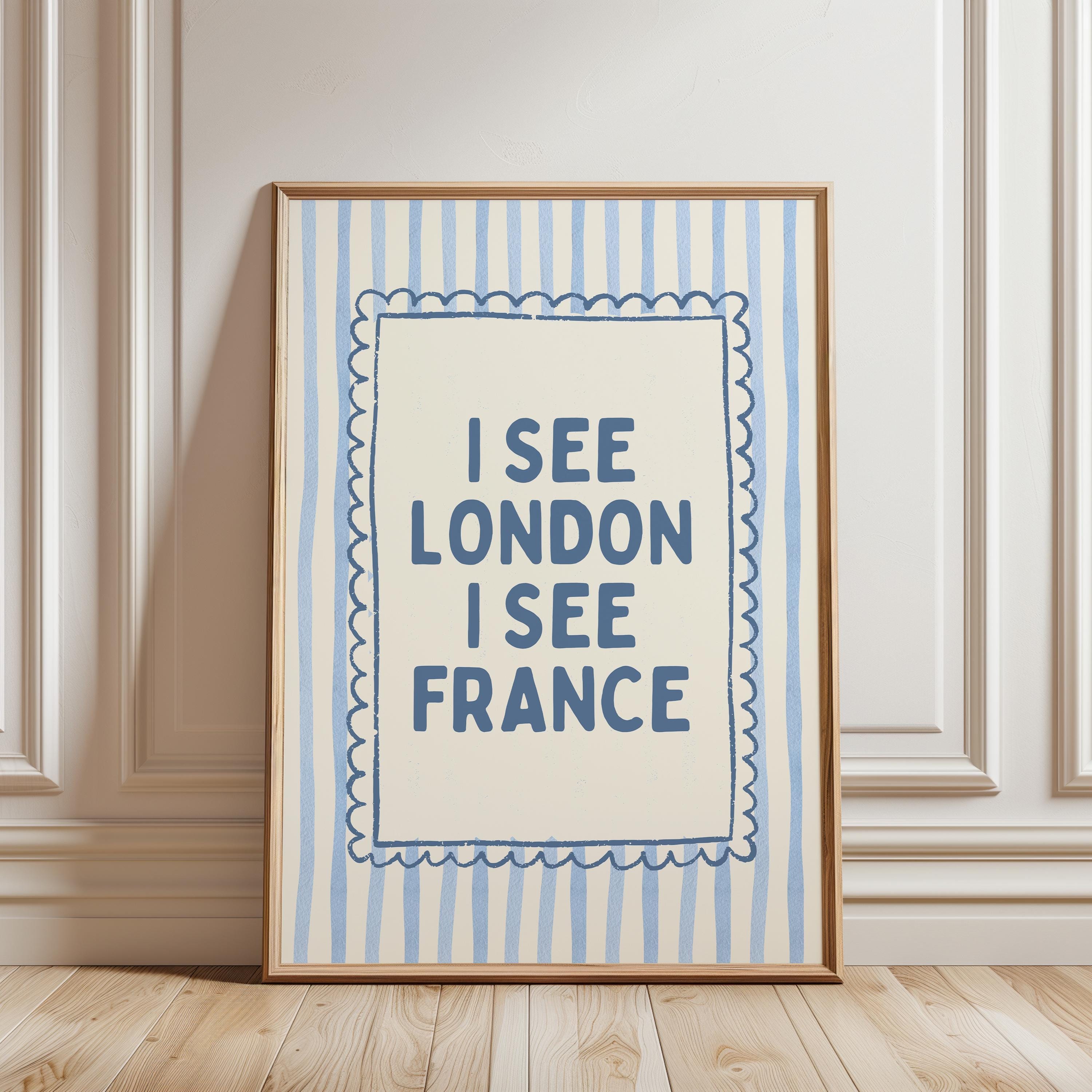 I See London I See France Print, Funny Bathroom Wall Art, Blue Striped Poster, Preppy Bathroom Decor, Minimal Quote Print College Dorm Decor