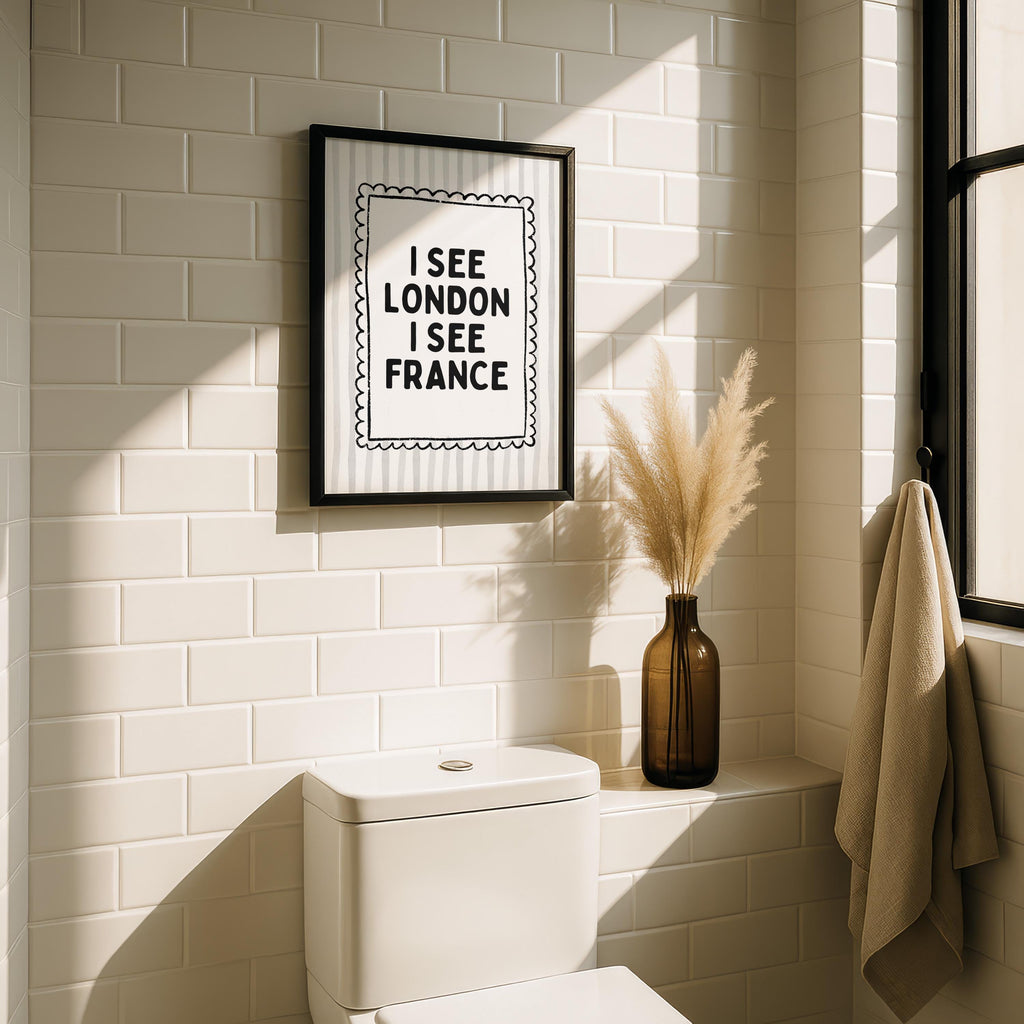 I See London I See France Print, Funny Bathroom Wall Art, Minimalist Quote Poster, Black White Typography Print, Humorous Bathroom Decor