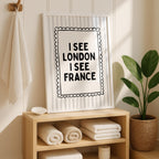 I See London I See France Print, Funny Bathroom Wall Art, Minimalist Quote Poster, Black White Typography Print, Humorous Bathroom Decor