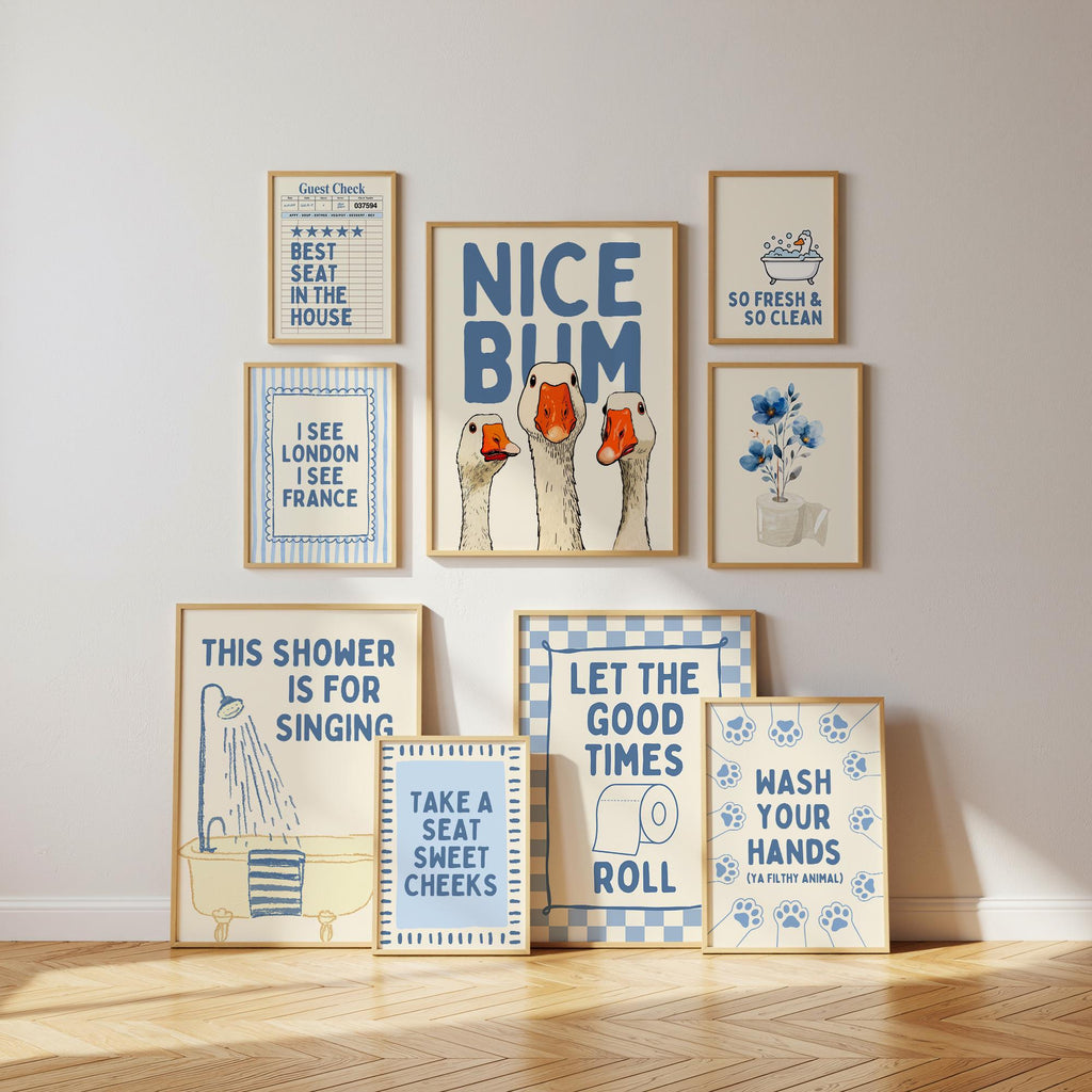 Funny Bathroom Wall Art Set, Blue Goose Bathroom Prints, Farmhouse Bathroom Decor, Printable Wall Art Set, Humorous Toilet Wall Decor