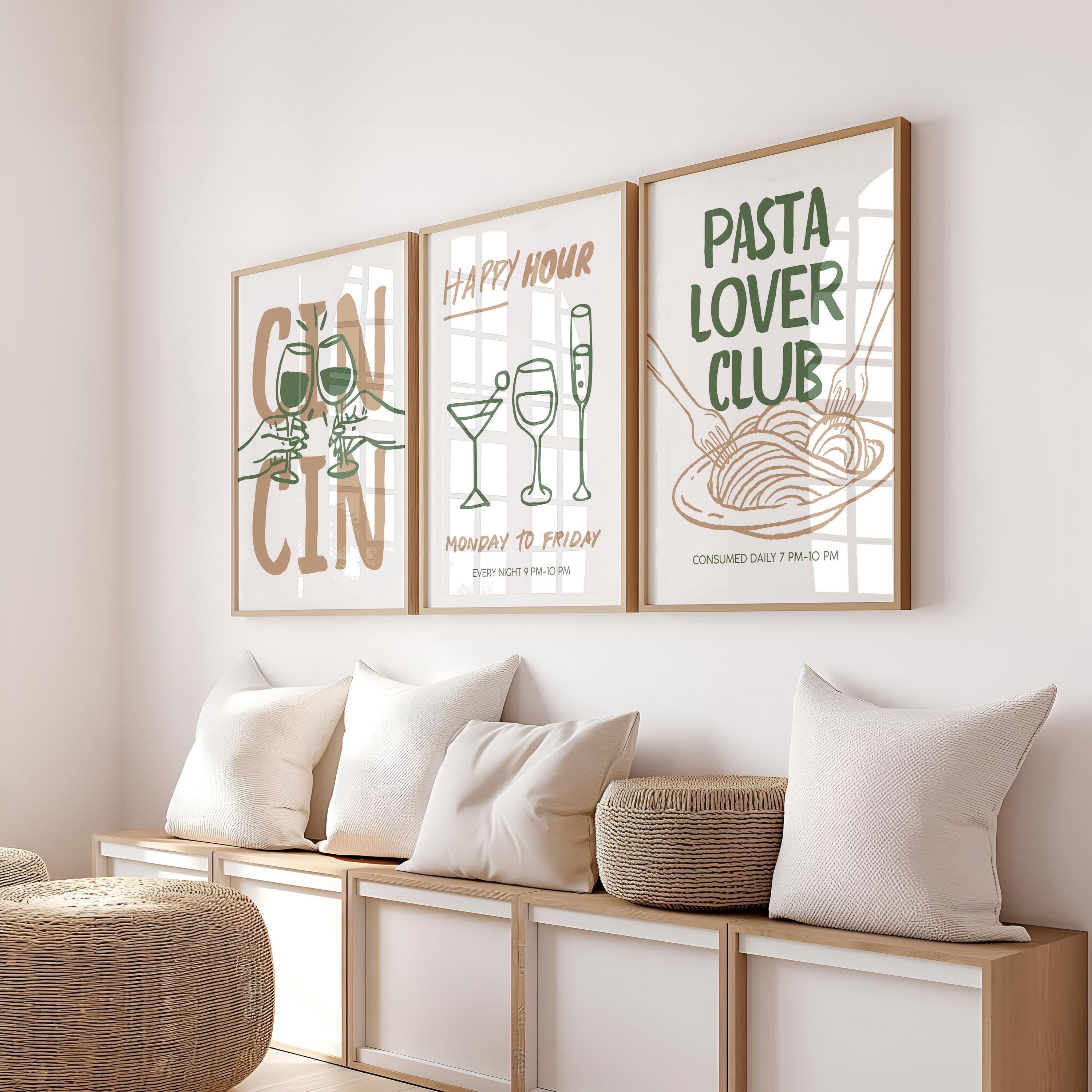 Kitchen Wall Art Set of 6, Italian Bar Cart Prints, Cin Cin Wine Posters, Pasta Lover Club Art, Happy Hour Dining Decor Bundle, DIGITAL