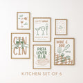 Kitchen Wall Art Set of 6, Italian Bar Cart Prints, Cin Cin Wine Posters, Pasta Lover Club Art, Happy Hour Dining Decor Bundle, DIGITAL
