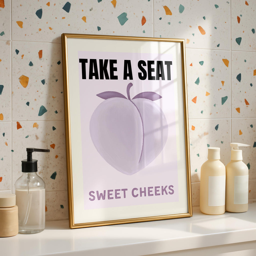 Purple Bathroom Wall Art Set of 6, Funny Bathroom Prints, Eclectic Bathroom Decor, Lavender Bathroom Posters, Guest Check Wall Art
