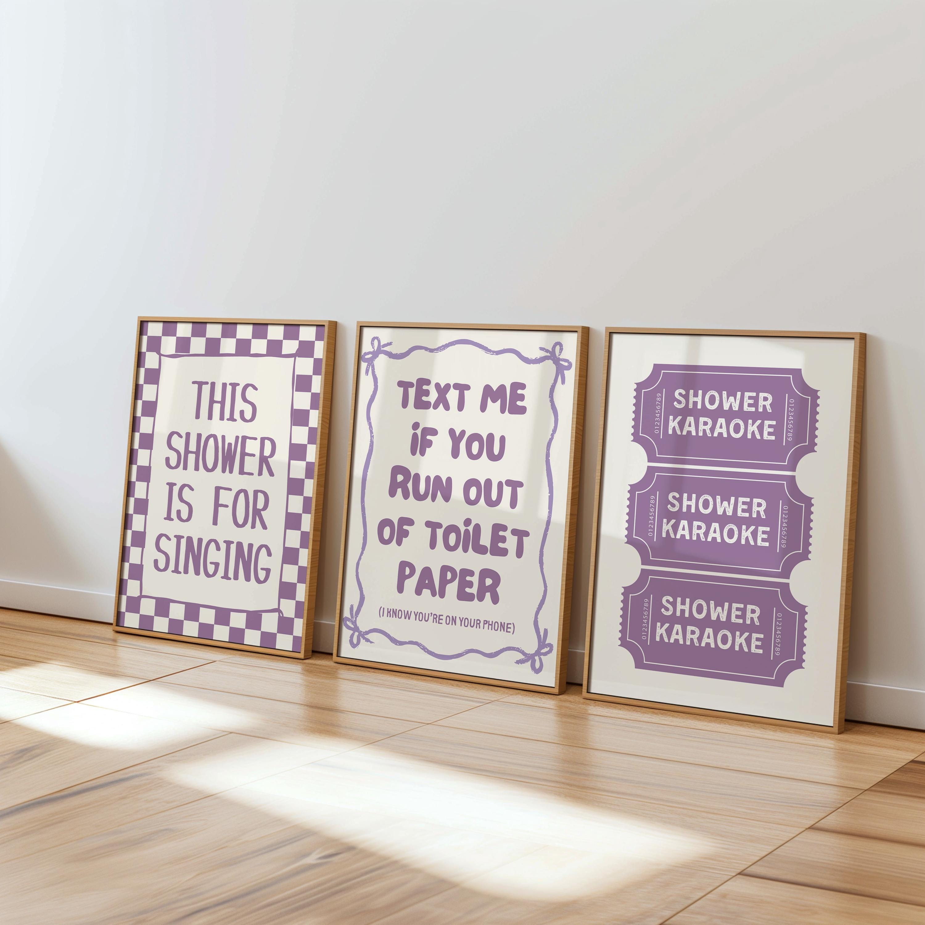 Purple Bathroom Wall Art Set of 6, Funny Bathroom Prints, Eclectic Bathroom Decor, Lavender Bathroom Posters, Guest Check Wall Art
