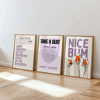 Purple Bathroom Wall Art Set of 6, Funny Bathroom Prints, Eclectic Bathroom Decor, Lavender Bathroom Posters, Guest Check Wall Art