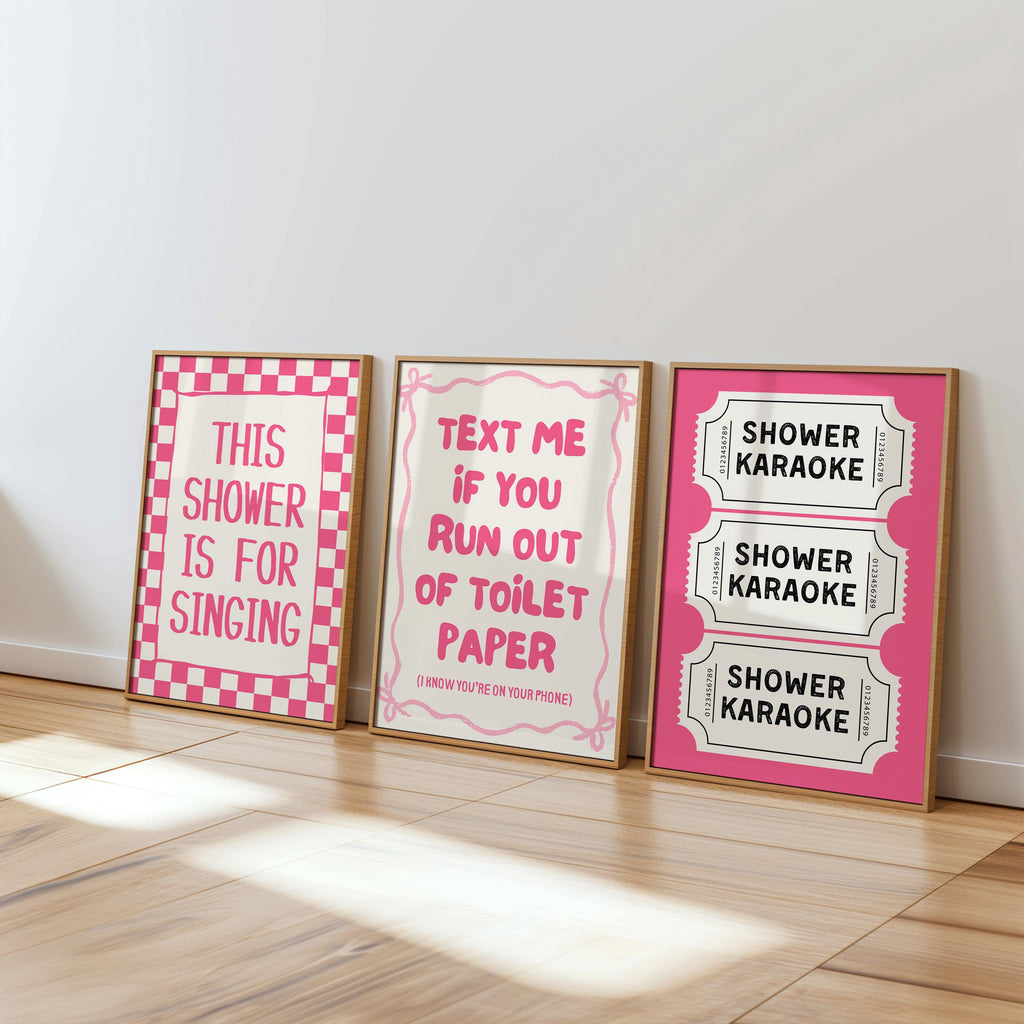 Pink Bathroom Wall Art Set of 6, Coquette Bathroom Decor, Funny Bathroom Prints, Girly Bathroom Posters, Hot Pink Bathroom Wall Art