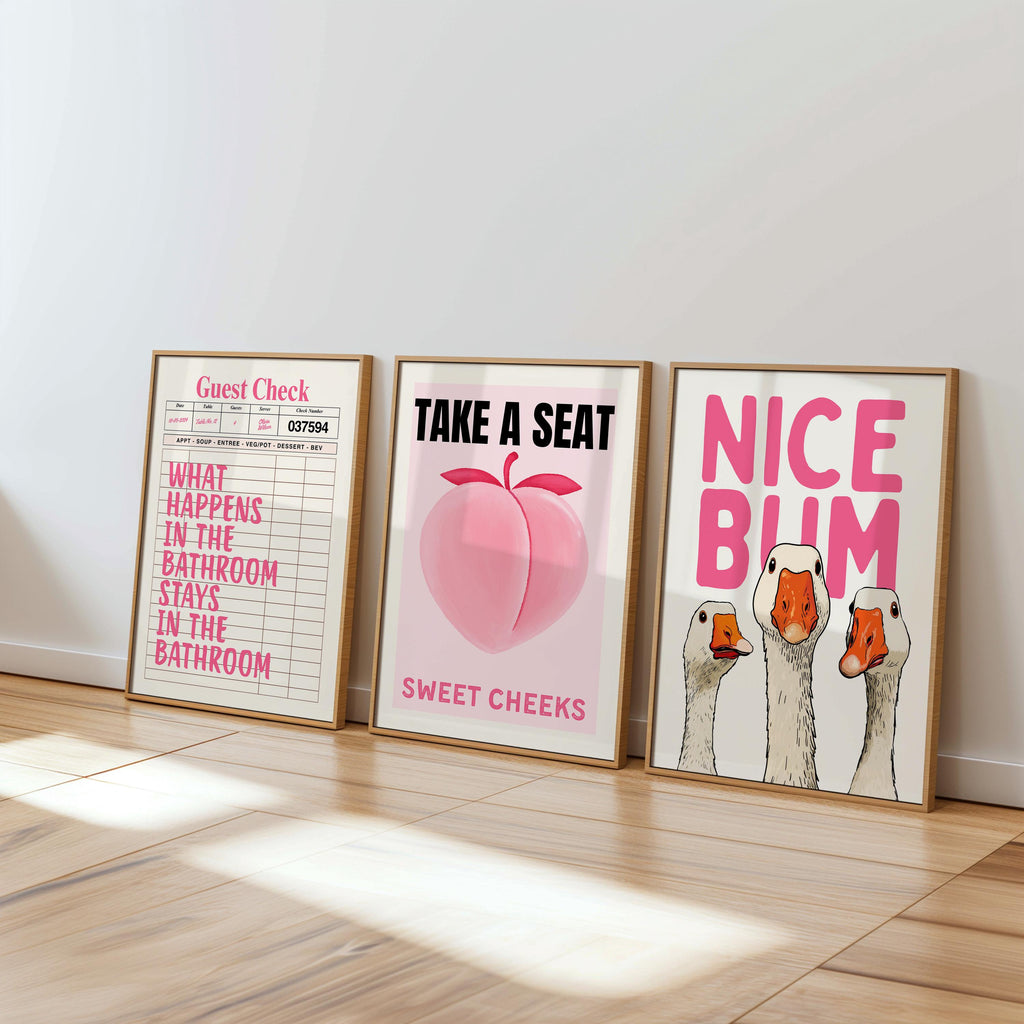 Pink Bathroom Wall Art Set of 6, Coquette Bathroom Decor, Funny Bathroom Prints, Girly Bathroom Posters, Hot Pink Bathroom Wall Art