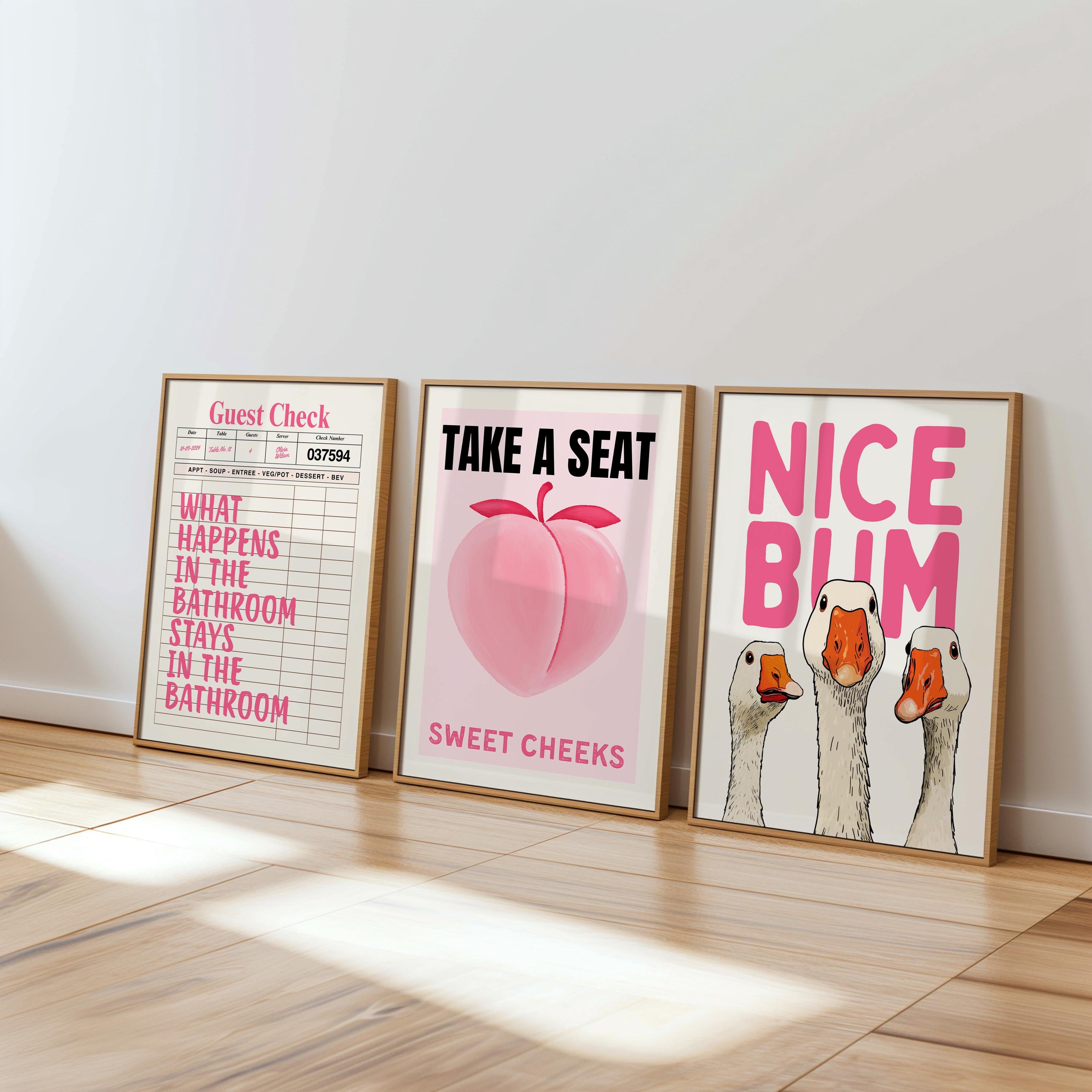 Pink Bathroom Wall Art Set of 6, Coquette Bathroom Decor, Funny Bathroom Prints, Girly Bathroom Posters, Hot Pink Bathroom Wall Art