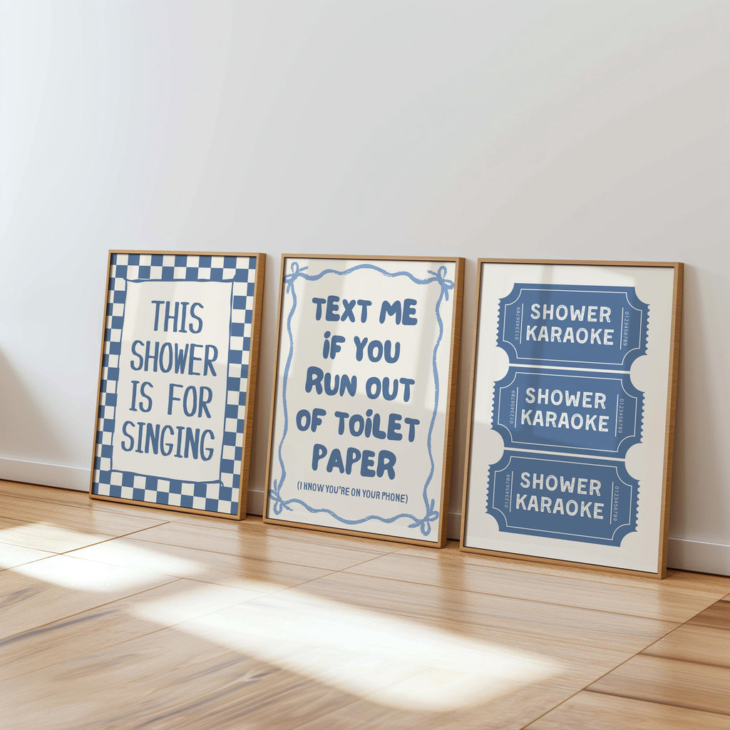 Blue Bathroom Wall Art Set of 6, Funny Bathroom Prints, Coastal Bathroom Decor, Eclectic Bathroom Posters, Vintage Bathroom Art, Goose Print