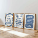 Blue Bathroom Wall Art Set of 6, Funny Bathroom Prints, Coastal Bathroom Decor, Eclectic Bathroom Posters, Vintage Bathroom Art, Goose Print