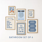 Blue Bathroom Wall Art Set of 6, Funny Bathroom Prints, Coastal Bathroom Decor, Eclectic Bathroom Posters, Vintage Bathroom Art, Goose Print