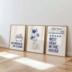 Navy Bathroom Wall Art Set of 9, Funny Bathroom Decor Prints, Eclectic Bathroom Gallery Wall, Goose Bathroom Poster, Vintage Bathroom Art