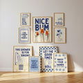Navy Bathroom Wall Art Set of 9, Funny Bathroom Decor Prints, Eclectic Bathroom Gallery Wall, Goose Bathroom Poster, Vintage Bathroom Art