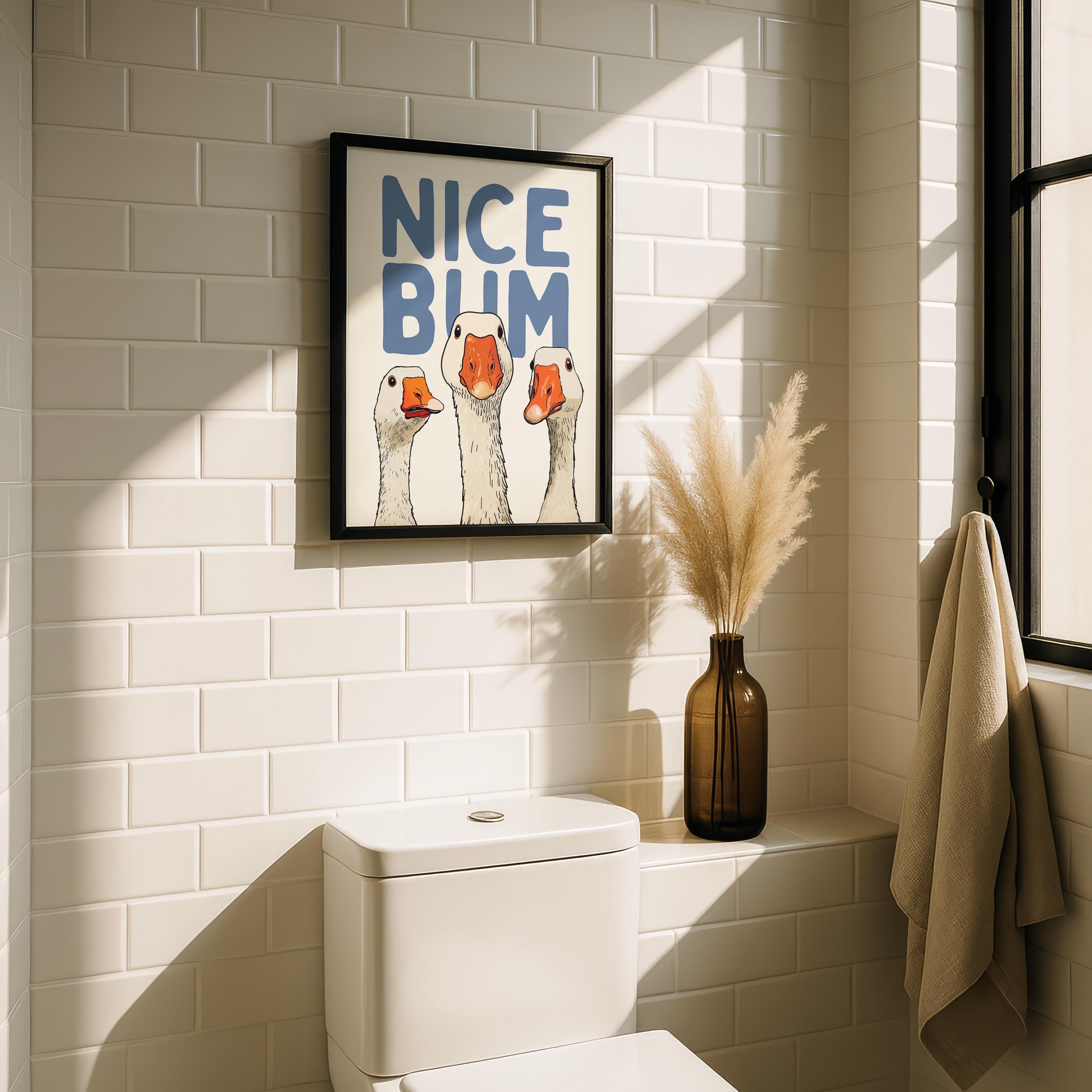 Blue Bathroom Wall Art Set of 3, Funny Goose Bathroom Prints, Coastal Bathroom Decor, Quirky Bathroom Posters, Eclectic Bathroom Art