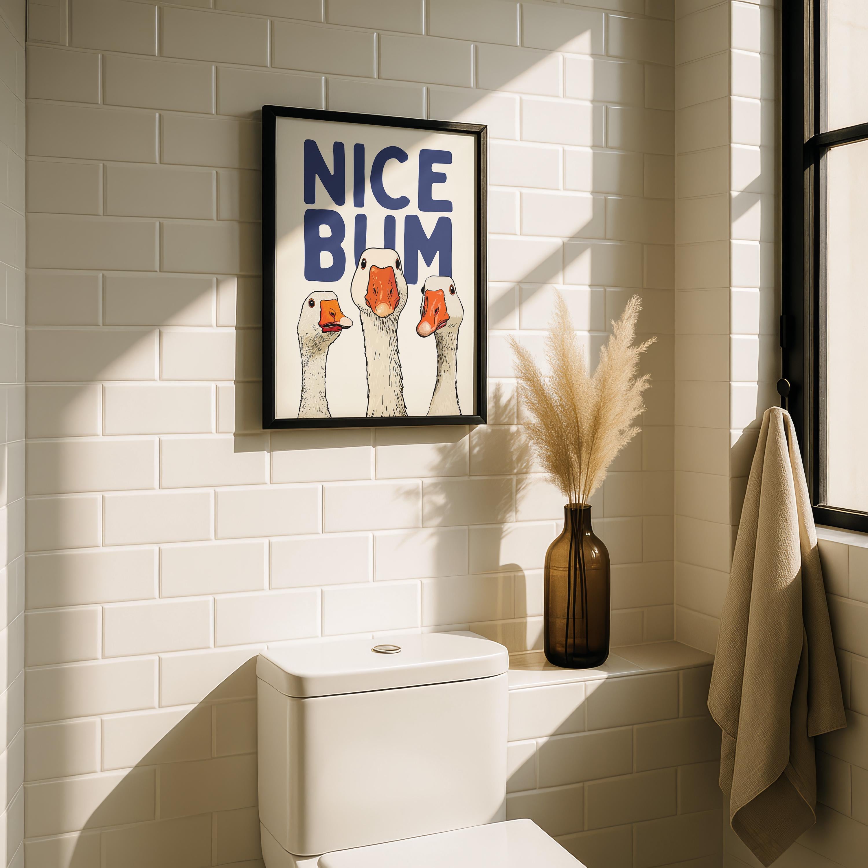 Navy Bathroom Wall Art Set of 9, Funny Bathroom Decor Prints, Eclectic Bathroom Gallery Wall, Goose Bathroom Poster, Vintage Bathroom Art