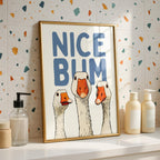 Blue Bathroom Wall Art Set of 3, Funny Goose Bathroom Prints, Coastal Bathroom Decor, Quirky Bathroom Posters, Eclectic Bathroom Art
