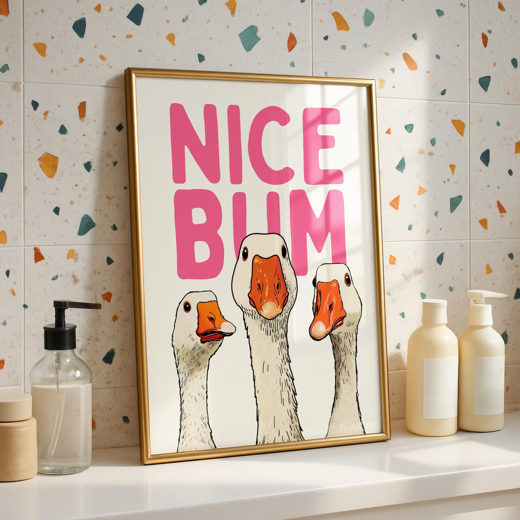 Pink Bathroom Wall Art Set of 3, Coquette Bathroom Decor, Funny Goose Bathroom Prints, Girly Bathroom Posters, Hot Pink Bathroom Art