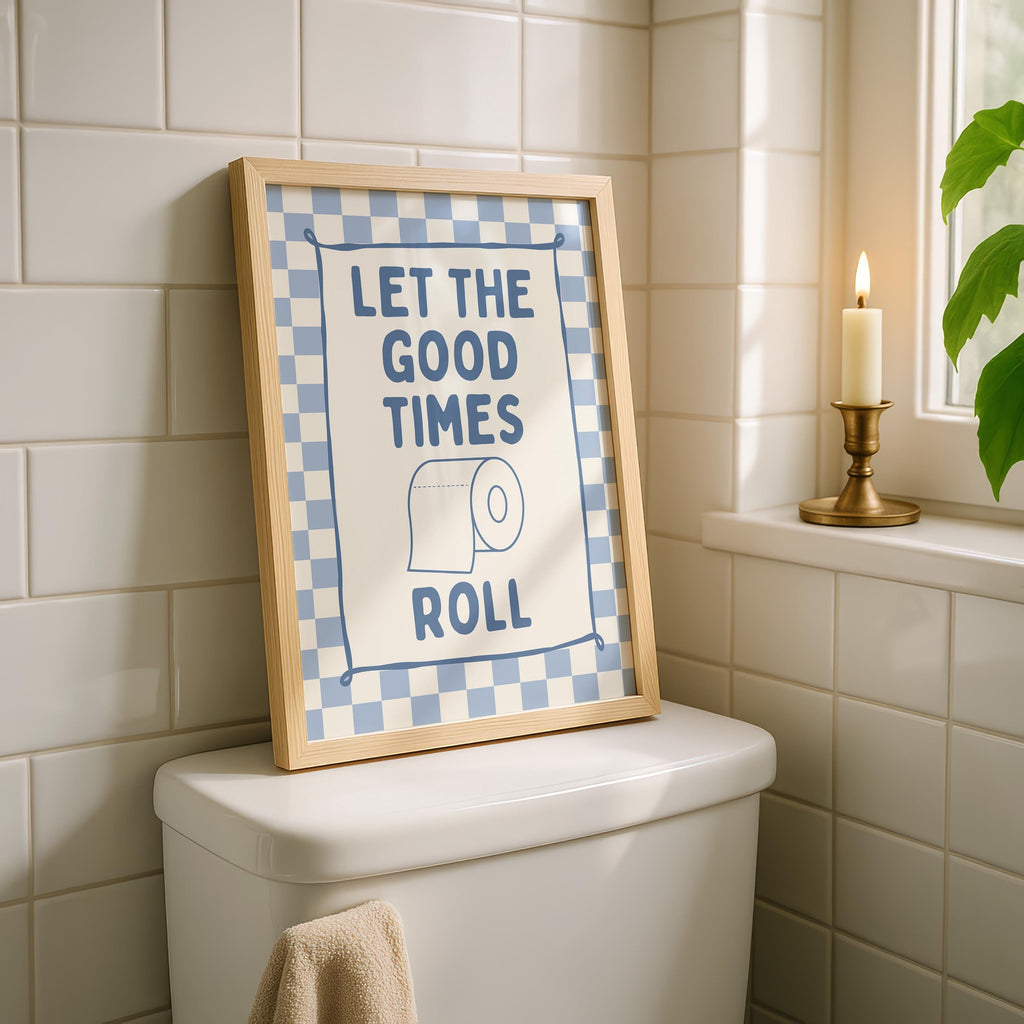 Blue Bathroom Wall Art Set of 6, Funny Coastal Bathroom Decor, Farmhouse Toilet Prints, Cute Guest Bathroom Poster Bundle, Trendy Prints