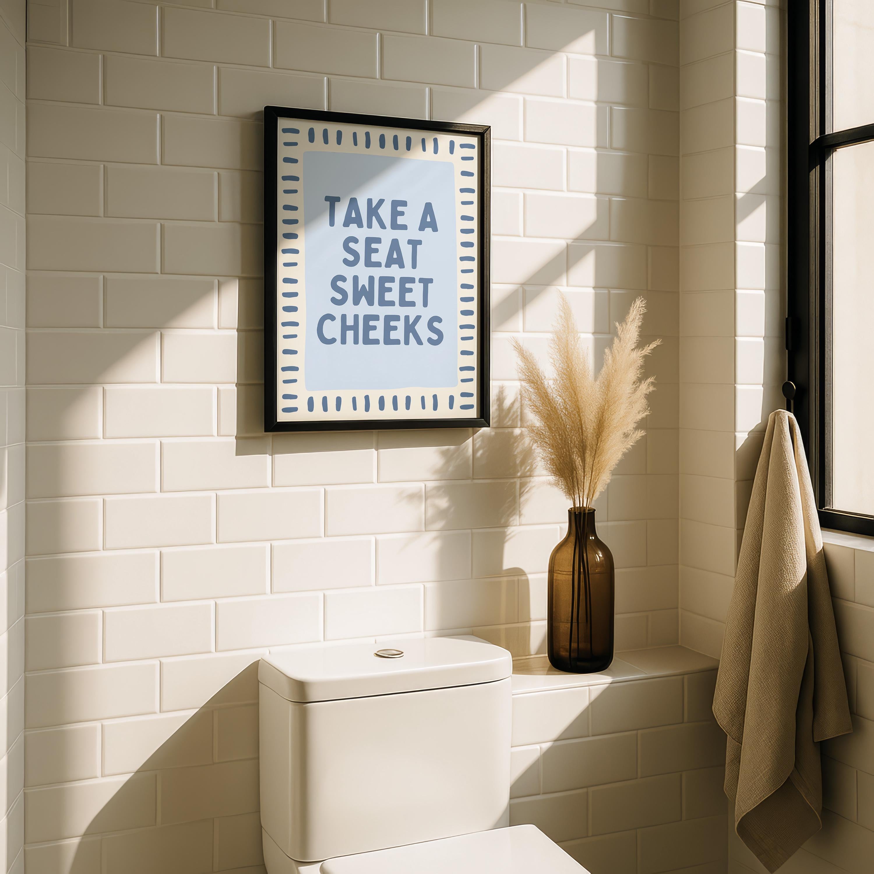 Blue Bathroom Wall Art Set of 6, Funny Coastal Bathroom Decor, Farmhouse Toilet Prints, Cute Guest Bathroom Poster Bundle, Trendy Prints