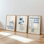 Blue Bathroom Wall Art Set of 6, Funny Coastal Bathroom Decor, Farmhouse Toilet Prints, Cute Guest Bathroom Poster Bundle, Trendy Prints
