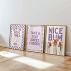Funny Bathroom Wall Art Set of 6, Nice Bum Goose Print, Purple Bathroom Decor, Farmhouse Bathroom Signs, Lavender Printable Wall Art