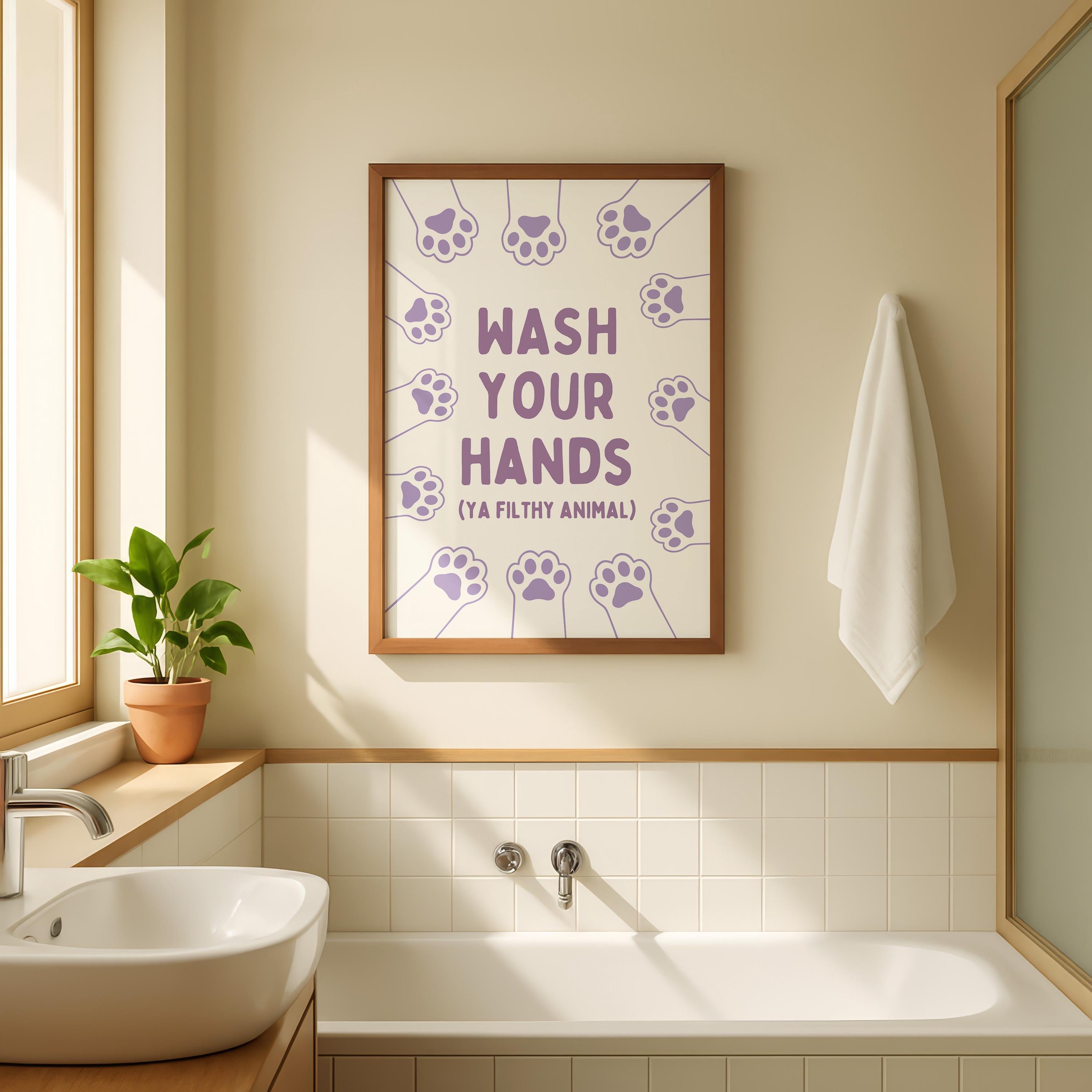 Funny Bathroom Wall Art Set of 9, Nice Bum Goose Print, Lavender Bathroom Decor, Purple Bathroom Signs, Printable Bathroom Gallery Set