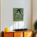 Green Tea Wall Art, Botanical Woman Painting, Modern Figurative Art Print, Green Maximalist Decor, Contemporary Female Portrait, Trendy Art