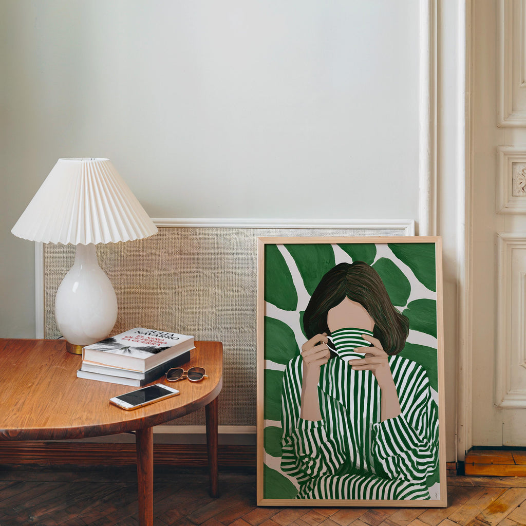 Green Botanical Wall Art, Modern Figurative Art Print, Abstract Woman Painting, Contemporary Portrait Poster, Maximalist Green Decor, Trendy