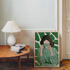 Green Botanical Wall Art, Modern Figurative Art Print, Abstract Woman Painting, Contemporary Portrait Poster, Maximalist Green Decor, Trendy