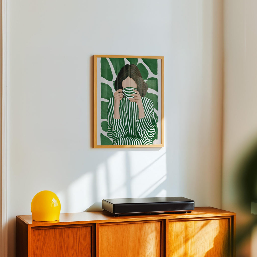 Green Botanical Wall Art, Modern Figurative Art Print, Abstract Woman Painting, Contemporary Portrait Poster, Maximalist Green Decor, Trendy