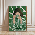 Green Botanical Wall Art, Modern Figurative Art Print, Abstract Woman Painting, Contemporary Portrait Poster, Maximalist Green Decor, Trendy