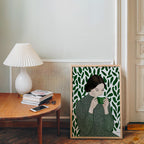 Green Tea Wall Art, Botanical Woman Painting, Coffee Lover Decor, Modern Figurative Art Print, Contemporary Female Portrait, Trendy Print